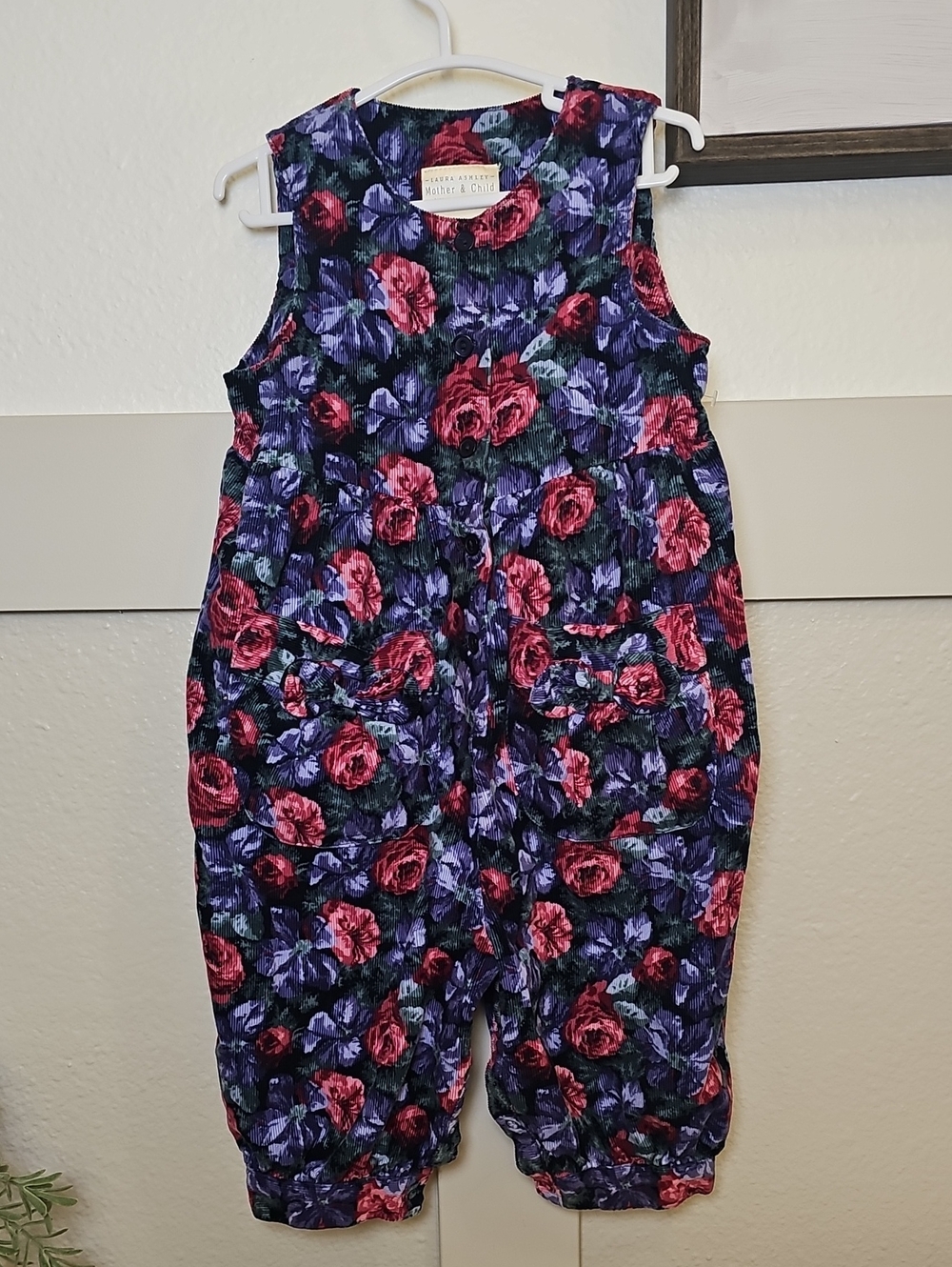 Rare VTG Laura Ashley Kids Floral Corduroy Romper Overalls Cottagecore 6-12 mo